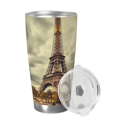 20oz Tumbler with Lid Eiffelturm Paris Print Isolierter Becher Edelstahl Isolierbecher Wiederverwendbare Autotasse Kaffeebecher für Reisen Isolierter Reisebecher Auto Thermobecher Getränkebecher für von EVANEM