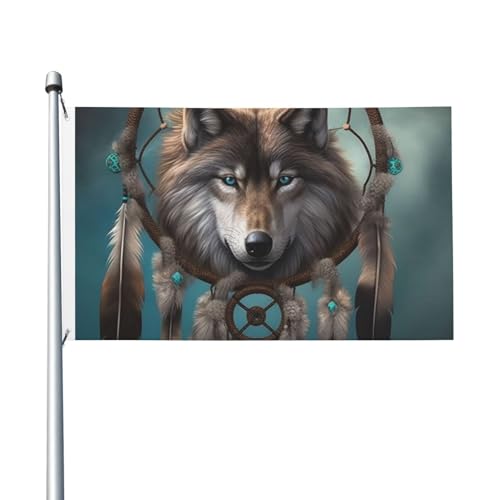 3D-Wolf-Traumfänger-Flagge, bedruckt, Einheitsgröße, langlebig, schnell trocknend, doppelseitig, Standardflagge mit Messingösen, Hof, Gartendekoration, großes Banner von EVANEM