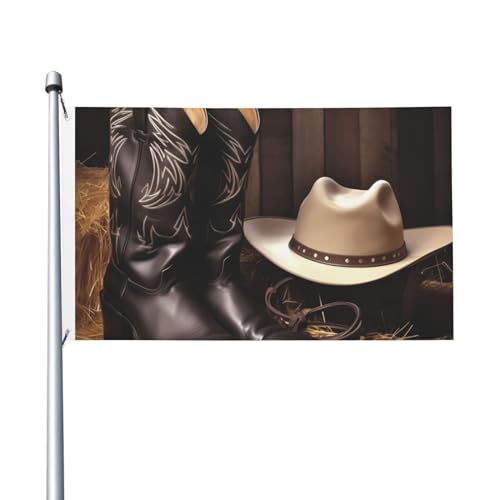 Cowboy-Flagge mit schwarzem Hut, Westernstiefel, Einheitsgröße, langlebig, schnell trocknend, doppelseitig, Standardflagge mit Messingösen, Hof, Gartendekoration, großes Banner von EVANEM