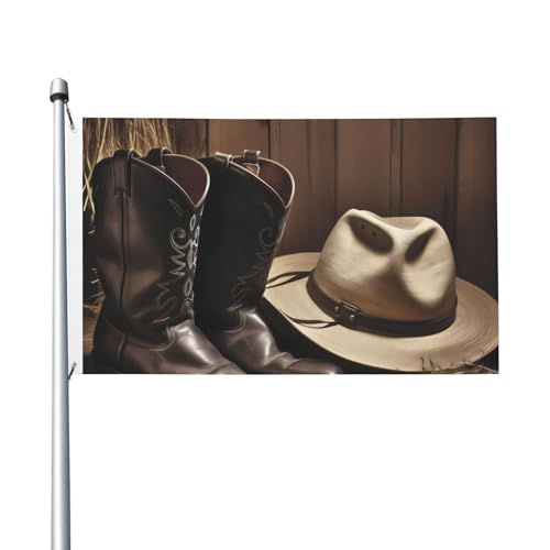 Cowboy-Flagge mit schwarzem Hut, Westernstiefel, bedruckte Flagge, Einheitsgröße, langlebig, schnell trocknend, doppelseitig, Standardflagge mit Messingösen, Hof, Gartendekoration, großes Banner von EVANEM