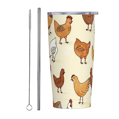 EVANEM 590 ml Edelstahl-Becher mit Strohhalm-Reiniger, Huhn-Muster, bedruckte isolierte Tasse, Reise-Kaffeebecher, vakuumisolierte Becher für Zuhause, Büro EVANEM 590 ml Edelstahl-Becher mit Strohhalm-Reiniger, Huhn-Muster, bedruckte isolierte Tasse, Reise-Kaffeebecher, vakuumisolierte Becher für Zuhause, Büro von EVANEM