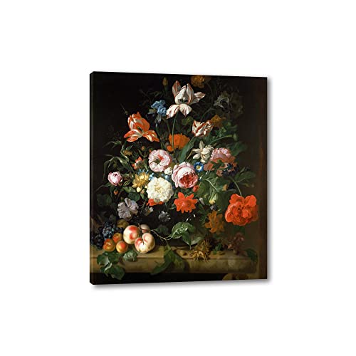 EVANEM Barocke Leinwandwandkunst. Rachel Ruysch Leinwandbilder. Stillleben mit Blumen - Berühmte Ölgemälde-Reproduktion für Wohnzimmer Wohnkultur 40x48cm Eingewickelte Leinwand von EVANEM