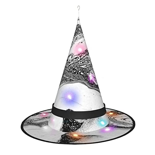 EVANEM Hexenhut aus schwarzem und weißem Marmor, 3 Farbwechsel, leuchtender Hexenhut, Halloween-Dekoration, Hut für Damen von EVANEM