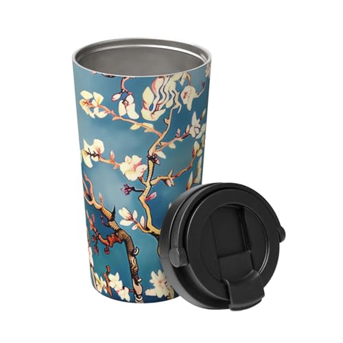 EVANEM Isolierter Kaffeebecher mit Deckel Mandelblüte Reisebecher Edelstahl Tumbler Cup für Reisen Doppelwandige Kaffeetasse für Büro Kaffee Tumbler Tasse zum Warmhalten von Eiskaffee Tee und Bier von EVANEM