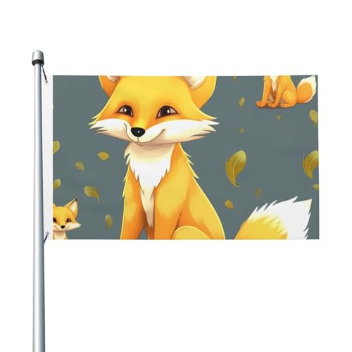 Gelbe Fuchs-bedruckte Flagge, Einheitsgröße, langlebig, schnell trocknend, doppelseitig, Standardflagge mit Messingösen, Hof, Gartendekoration, großes Banner von EVANEM