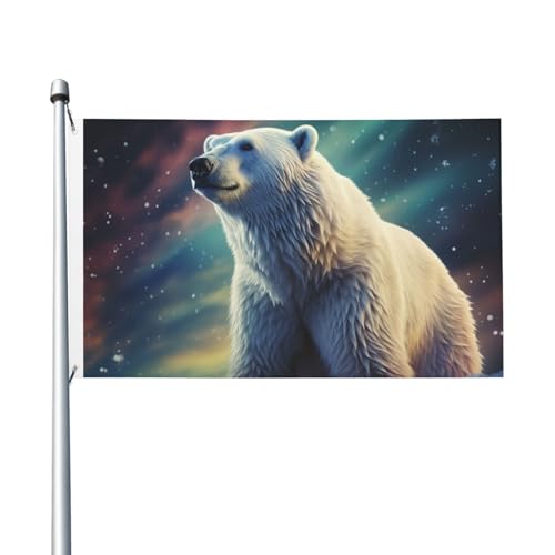 Northern Lights Eisbär-bedruckte Flagge, Einheitsgröße, langlebig, schnell trocknend, Hausflagge, doppelseitig, Standardflagge mit Messingösen, Hof, Gartendekoration, großes Banner von EVANEM