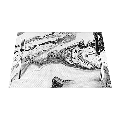 Tischset aus schwarzem und weißem Marmor, 6 Stück, hitzebeständig, bedruckt, gewebt, waschbar, Tischmatten für Esstisch, Platzsets, Standardgröße 1 für Küchentisch von EVANEM