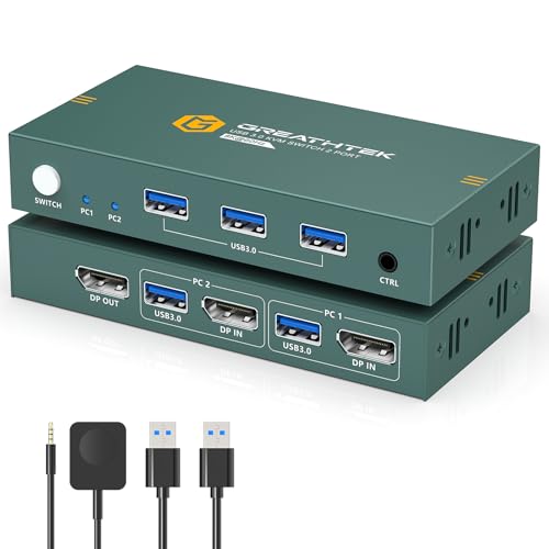 8K@60Hz Displayport KVM Switch 2 PC 1 Monitore, USB3.0 KVM Switches für 2 Computer die sich Monitor, Tastatur und Maus, mit Desktop Controller und 2 USB 3.0 Kabeln, adaptive EDID 8K@60Hz Displayport KVM Switch 2 PC 1 Monitore, USB3.0 KVM Switches für 2 Computer die sich Monitor, Tastatur und Maus, mit Desktop Controller und 2 USB 3.0 Kabeln, adaptive EDID von EVATEK