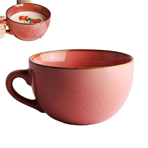 EVDZNA Groß Tasse Keramik, 700ml Groß Müslischalen mit Henkel, Salat Schale, Große Teetasse, Porzellan Suppenschüssel, Kaffeetasse Schale, Suppenschüssel für Geschenk(Rosa) von EVDZNA