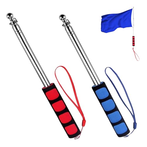 EVDZNA Teleskop Fahnenmast Set, 2 Stück Handheld Teleskop Fahnenmast, Tragbarer Fahnenmast aus Edelstahl, Fahnenstange Ausziehba aus Edelstahl, Geeignet für Reiseleiter, Camping und Wettbewerbe von EVDZNA