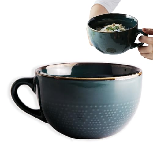 Groß Tasse Keramik, 700ml Becher, Kaffeebecher mit Henkel, Müsli Frühstückstasse, Mikrowellenherd Keramikschale, Große Salatschüssel, Geeignet für Milchkaffee Desserts, Große Suppentasse(Schwarzgrün) von EVDZNA