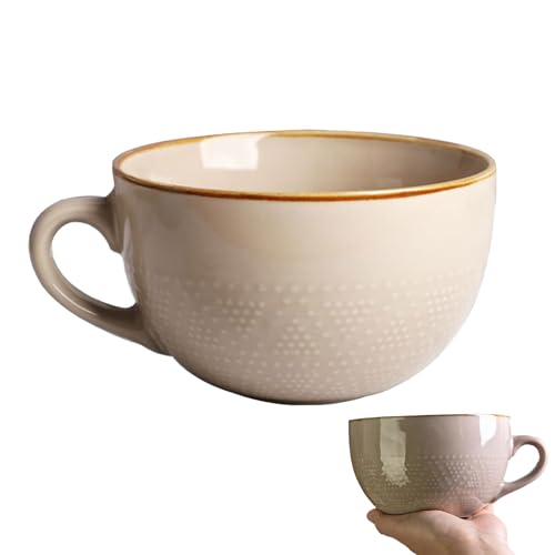 Groß Tasse Keramik, 700ml Groß Suppentassen mit Henkel, Mikrowellenherd Keramikschale, Kaffeetasse Schale, Porzellan Suppenschüssel, für Getreide, Saft(Khaki) von EVDZNA