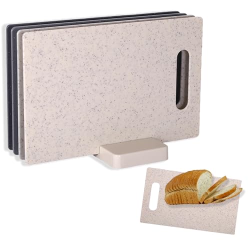 Schneidebrett Kunststoff, Mehrfarbiges Küchenschneidebrett, 4 Stück Rock Appearance, 28 x 18cm Geeignet für Brot Obst Gemüse und Fleisch, Schneidebrett Set mit Ständer von EVDZNA