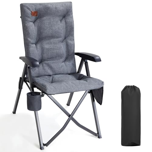 EVER ADVANCED Campingstuhl Faltbar Rückenverstellbar in 4 Positionen bis 150 KG Klappstuhl 6cm Dicke Gepolstert mit Seitentasche Getränkhalter Gartenstuhl Hohe Lehne Angelstuhl für Camp Garten Balkon von EVER ADVANCED