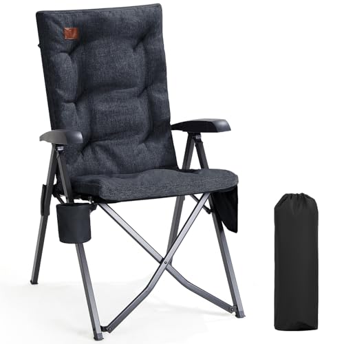 EVER ADVANCED Campingstuhl Faltbar Rückenverstellbar in 4 Positionen bis 150 KG Klappstuhl 6cm Dicke Gepolstert mit Seitentasche Getränkhalter Gartenstuhl Hohe Lehne Angelstuhl für Camp Garten Balkon von EVER ADVANCED