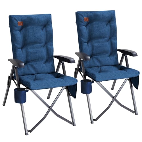 EVER ADVANCED Campingstuhl Faltbar Rückenverstellbar in 4 Positionen bis 150 KG Klappstuhl 6cm Dicke Gepolstert mit Seitentasche Getränkhalter Gartenstuhl Hohe Lehne Angelstuhl für Camp Garten Balkon von EVER ADVANCED