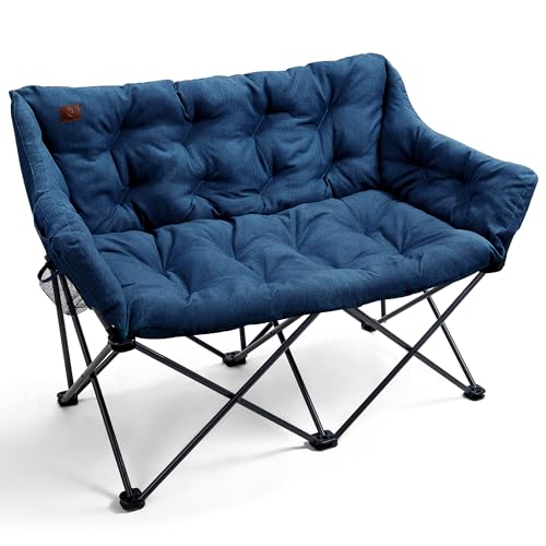 EVER ADVANCED Campingstuhl Klappbar für 2 Personen Faltsofa 320KG Belastbar, Luxus Klappstuhl XXL 2 Sitzer, Campingsofa Dick Gepolstert Hohe Lehne Extra Lang für Outdoor Garten Balkon Indoor, Blau von EVER ADVANCED