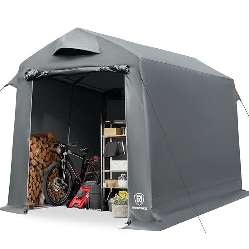 EVER ADVANCED Gerätehaus 9.8m³ Gerätezelt 190x230x225cm, 3000MM Wasserdichtes Geräteschuppen mit 2 Belüftungsöffnungen, Fahradgarage Fahrradschuppen Aufbewahrungsgarage Allzwecküberdachung, Grau von EVER ADVANCED