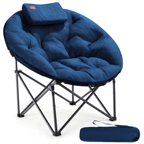 EVER ADVANCED Luxus Moonchair XXL Campingstuhl Faltbar 150KG Belastbar Rund Klappstuhl Dick Gepolstert, Übergroßer Campingsessel mit Kissen, Extra Breit für Outdoor Camping Garten Balkon Indoor, Blau von EVER ADVANCED