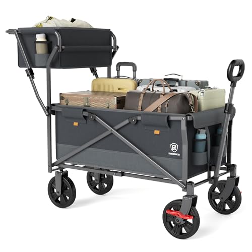 Ever advanced handcart foldable push & pull with brake shopping basket drink holder side pocket hand cart foldable beach cart up to 100kg folding trolley transport cart for camping beach shopping von EVER ADVANCED