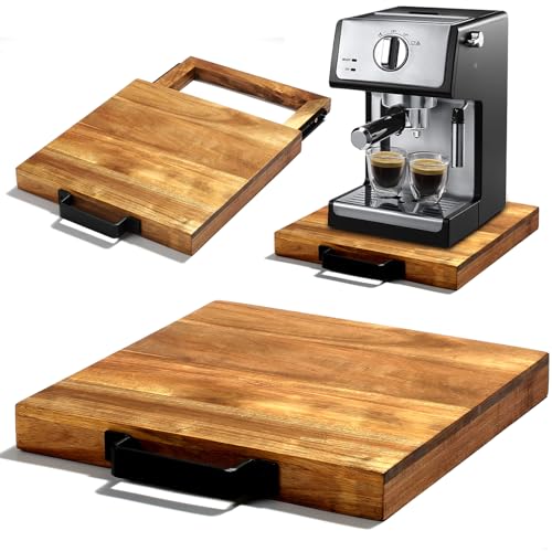 EVERBBKING Schiebe-Tablett aus natürlichem Akazienholz für Kaffeemaschine, Küchengeräte, Schieber, Geräteschieber, Rollständer, Luftfritteuse, Rolltablett von EVERBBKING
