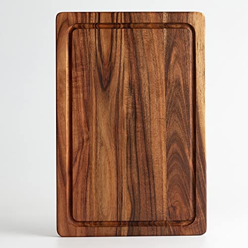 EVERBBKING Schneidebrett aus Akazienholz für die Küche, Schneidebrett aus Holz mit tiefer Saftrille und Griffen, Holztabletts für Fleisch, Obst und Käse von EVERBBKING