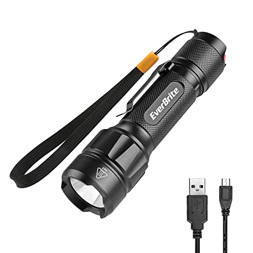 EverBrite LED Taschenlampe extrem hell USB aufladbar 800 Lumen, Taktische Taschenlampe mit Rotlicht, 6 Modi, LED Handlampe aus Aluminiumlegierung, für Camping, Outdoor, Notfall von EverBrite