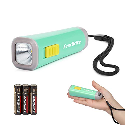 EverBrite LED Taschenlampe klein hellgrün, Kindertaschenlampe Kunststoff 1 W mit 3 AAA Batterien für Kinder von EverBrite