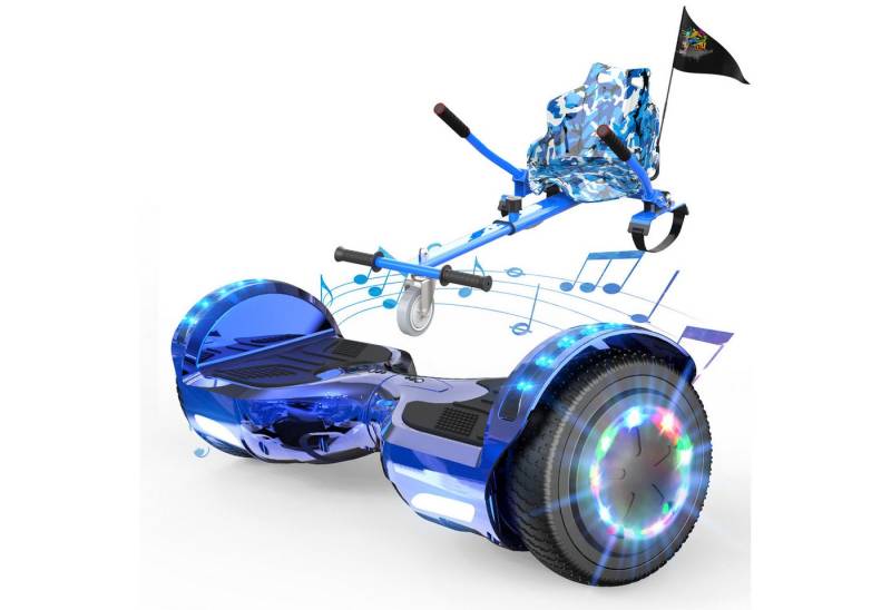 EVERCROSS TECH Balance Scooter 6.5” Hoverboard mit Sitz, Leuchtende Reifen, Bluetooth-Musik, LED-Lichter, bis zu 10-15 km, Geschenke für Kinder von EVERCROSS TECH