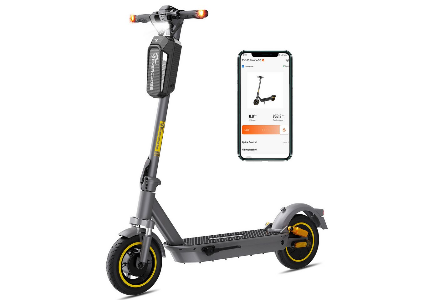 EVERCROSS TECH E-Scooter mit Straßenzulassung (ABE), 10" Runflat Reifen, Blinker, mit APP, 15,6AH Akku, 80KM, Handtasche, LED-Display von EVERCROSS TECH