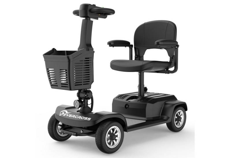 EVERCROSS TECH Elektromobil Faltbarer 4-Rad-Scooter, 38-42km, 20.8Ah, 250W, 180° Drehsitz, verstellbarer Lenker, E-Bremse, Frontkorb von EVERCROSS TECH