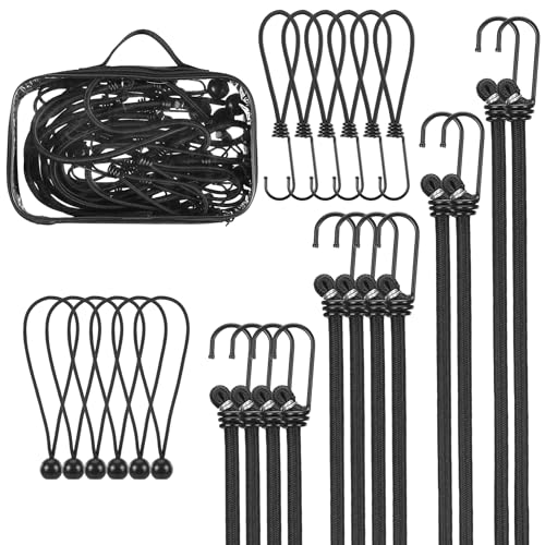 PRETEX Spanngummi Set schwarz - 24 Stück Expander - Spanngurte mit Haken Kugel Öse - extra stark für Gepäck Planenspanner Zeltspanner - Multipack Spanngurt Set - versch. Längen von EVEREST FITNESS