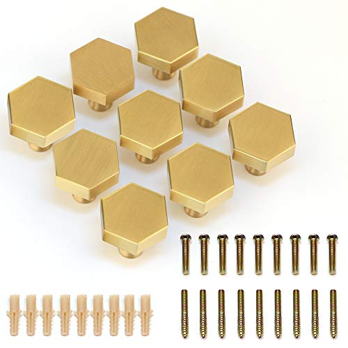 EVERGD 27 mm reines Kupfergriff Muschel Messing Gold Kleiderschrank Küchenschrank Türknäufe Schublade Schrank Hardware Ziehgriff Kleiderhaken Modern Einfach (9, Gold-Hexagon) von EVERGD