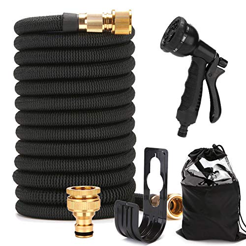 EVERGD Erweiterbarer Gartenschlauch, verbesserter 3-lagiger Latexschlauch, leicht, 1,9 cm und 1,27 cm massive Messing-Anschlüsse, schwarz, knickfrei, flexibler Wasserschlauch mit 8 Funktionen, 30 m von EVERGD