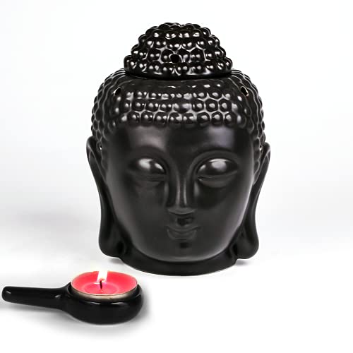 EVERGD Set von 2 Buddha-Kopf-Statue, ätherische Öfen, Duftkerzen, Brenner, Keramik, Aromatherapie, Diffusoren für Yoga, Spa, Pilates, Meditation, Raum, Heimdekoration, Geschenk (schwarz) von EVERGD