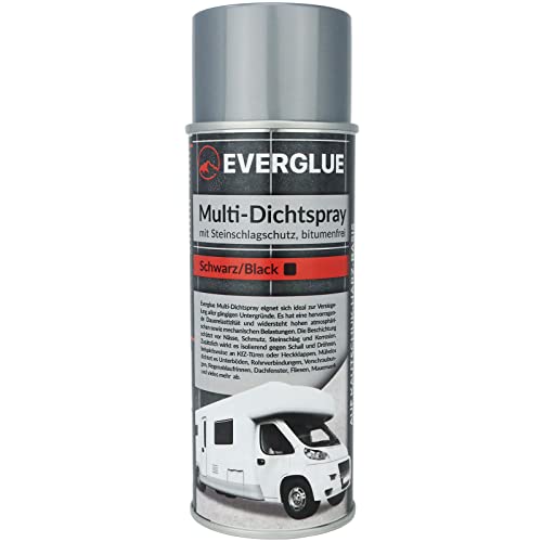 Everglue Multi Dichtspray Steinschlagschutz bitumenfrei schwarz 400ml praktisches Aerosol fürs Auto als Unterbodenschutz, Abdichtung und Versiegelung für Rohrverbindungen, Dachfenster, Fliesen uvm. von EVERGLUE