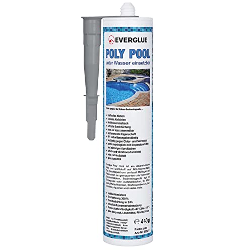 Everglue Poly Pool 1K MS-Polymer Montagekleber zum Kleben und Abdichten, unter Wasser einsetzbar, ohne Silikon, UV-beständig, bleibt dauerelastisch, Farbe: Grau, 440g Kartusche von EVERGLUE