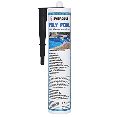 Everglue Poly Pool 1K MS-Polymer Montagekleber zum Kleben und Abdichten, unter Wasser einsetzbar, ohne Silikon, UV-beständig, bleibt dauerelastisch, Farbe: Schwarz, 440g Kartusche von EVERGLUE