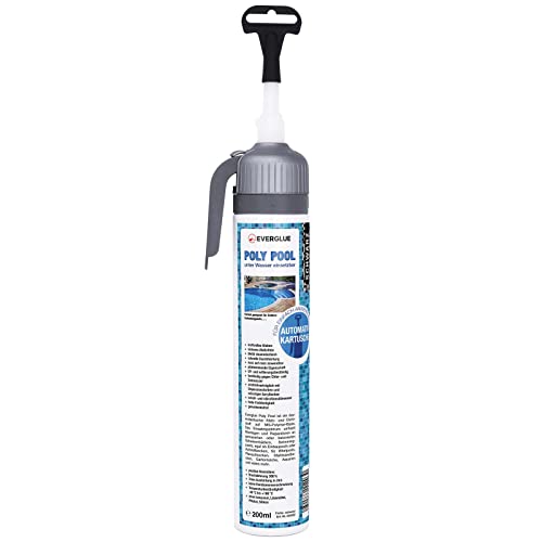 Everglue Poly Pool 1K MS-Polymer Montagekleber zum Kleben und Abdichten Teichfolienkleber, unter Wasser, ohne Silikon, UV-beständig, bleibt dauerelastisch, 200ml Automatikkartusche, Unterwasserkleber von EVERGLUE