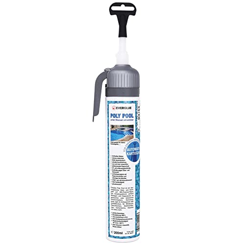 Everglue Poly Pool 1K MS-Polymer Montagekleber zum Kleben und Abdichten Teichfolienkleber, unter Wasser, ohne Silikon, UV-beständig, bleibt dauerelastisch, 200ml Automatikkartusche, Unterwasserkleber von EVERGLUE