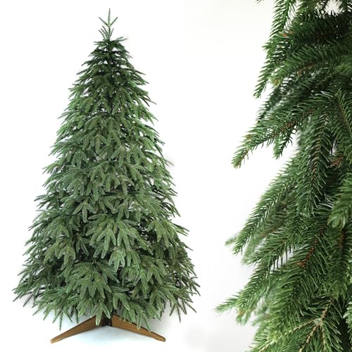 Evergreen Tree® Künstlicher Weihnachtsbaum 210 cm - 100% Spritzguss Weihnachtsbaum mit Naturholz Ständer, Made in EU - Naturgetreu Optik Tannenbaum Künstlich Christmas Tree von EVERGREEN TREE