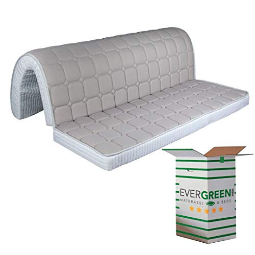 EVERGREENWEB – Matratze aus Memoryschaum 160 x 190 cm, Höhe 10 cm, Faltbare Sitzfläche für Sofa, Bettsofa, antiallergischer Bezug in weiß, orthopädisch, mit Befestigungsbändern,Bed Sofa Memory von EVERGREENWEB MATERASSI & BEDS