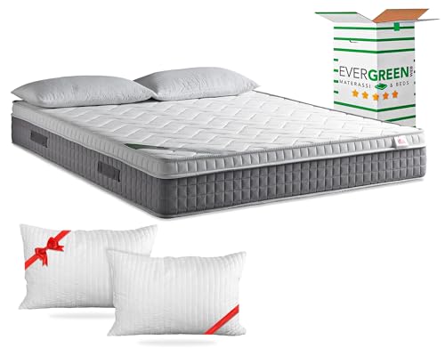 EVERGREENWEB - Doppelbettmatratze 160x190 25 cm Höhe mit integriertem Topper aus Memory-Schaumstoff H2 H3 Ergonomische 7-Zonen MEDIZINISCHES PRODUKT ‍+ 2 Kostenlose Kissen, Weiße MASSAGE-Effekt Gewebe von EVERGREENWEB MATERASSI & BEDS