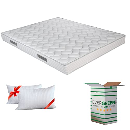 EVERGREENWEB Matratze 135x190 aus Polyurethanschaumstoff WATERFOAM, Höhe 16 cm, Ergonomisch mit 2 Kissen Memory Foam Flocken, Bezug Weiß, Orthopädisch Massage-Effekt, Für alle Betten & Lattenroste von EVERGREENWEB MATERASSI & BEDS