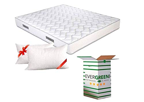 EVERGREENWEB Matratze 165x195 cm aus Polyurethanschaumstoff WATERFOAM, Ergonomisch, Höhe 20 cm + 2 Kissen aus Memory Foam Flocken, Atmungsaktiv Weiß Bezug, Orthopädisch, Massage-Effekt | Fashion von EVERGREENWEB MATERASSI & BEDS
