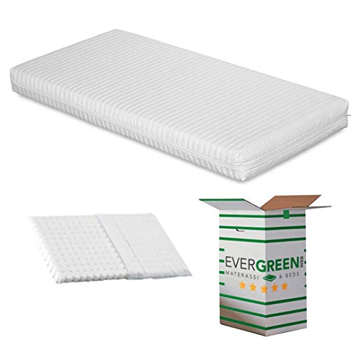 EVERGREENWEB Matratze 60x120 cm für Kinderbett und Wiege, 10 cm hoch + KOSTENLOSES Kissen Anti-Ersticken mit Natürlichem Baumwoll, herausnehmbar Kissenbezug. Allergiegetestet, Auswaschbar | SYMBA von EVERGREENWEB MATERASSI & BEDS