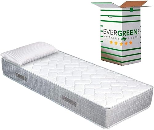 EVERGREENWEB Orthopädische Matratze 120x195 cm aus WATERFOAM Elastic, 25 cm Hoch + 1 Kissen aus Memory Foam Flocken, Ergonomisch, Atmungsaktiv Weiß Bezug, Hypoallergen, Antimilbe, Härtegrad H2/H14 von EVERGREENWEB MATERASSI & BEDS