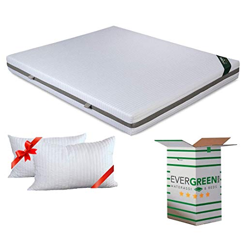 EVERGREENWEB Orthopädische Matratze 180x200 cm 20 Hoch aus Waterfoam + 2 Memory Foam Kissen KOSTENLOS, Härtegrad H2/H3 mit Massage-Effekt, Abnehmbarer Waschbarer Bezug, Ideal für alle Betten | Sleepy von EVERGREENWEB MATERASSI & BEDS