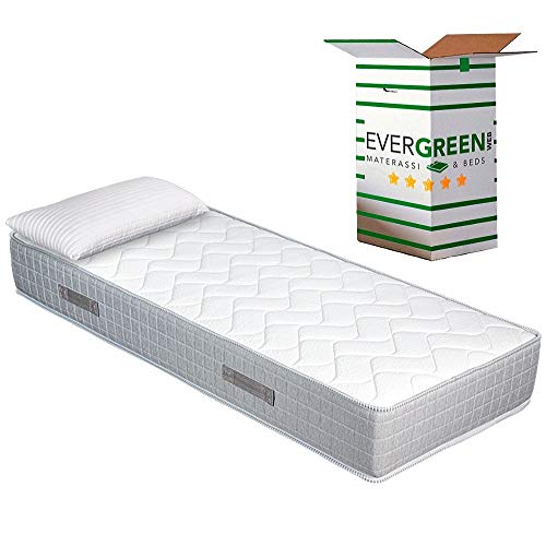 EVERGREENWEB Orthopädische Matratze 80x200 cm aus Waterfoam, 25 cm Hoch + 1 Kissen aus Memory Foam Flocken KOSTENLOS, Ergonomisch, Atmungsaktiv Weiß Bezug, Hypoallergen, Antimilbe | Big Fashion von EVERGREENWEB MATERASSI & BEDS