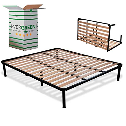 EVERGREENWEB - Orthopädischer Lattenrost 140x200 Faltbar, 35 cm Hoch, Extra Komfort Holzleisten mit 6 Abnehmbar Füße Verstärkte Rahmen aus Stahl, Klappbarer Bettgestell für alle Betten und Matratzen von EVERGREENWEB MATERASSI & BEDS